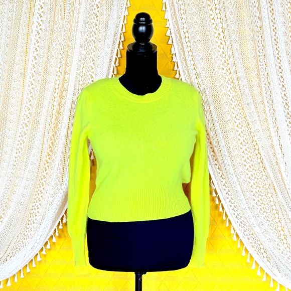 J.Crew Cropped Cashmere Crewneck Sweater Lemon Sorbet Citron Size Small - Picture 4 of 15